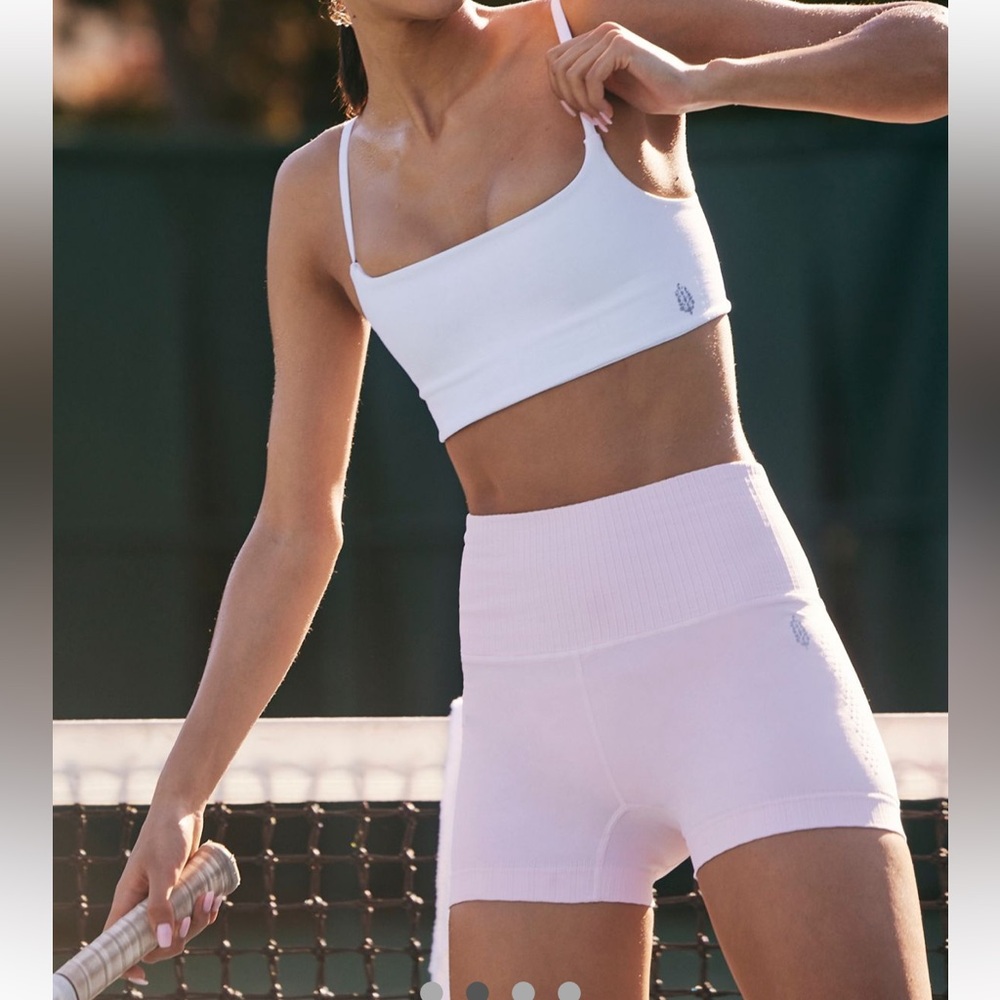 FP Movement by Free People Pale Pink Ribbed High-Waist Athletic Shorts